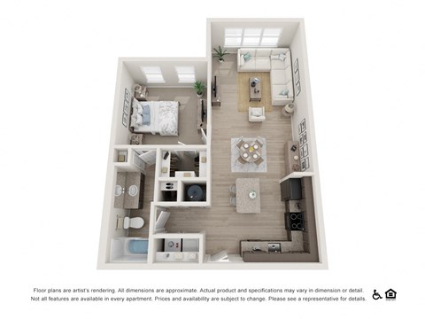 Floor plan for 1 bed, 1 bath, 793 sqft